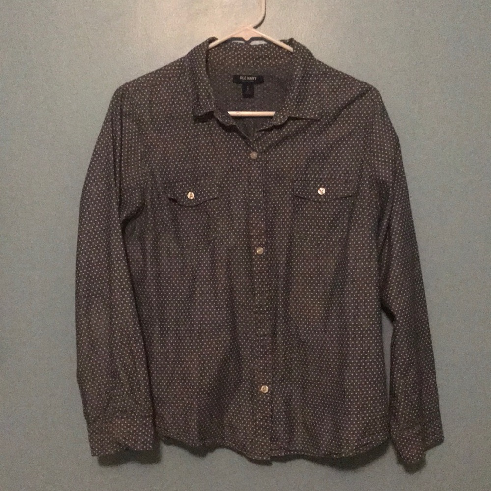 Blue w/ white dots button down shirt